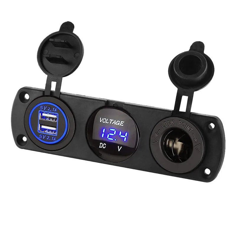 12-24V Cigarette Lighter Socket Splitter 3 in1 Waterproof 4.2A Dual USB  Charger Socket Panel LED Voltmeter for Car Boat Truck