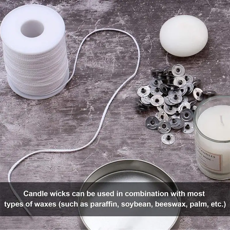 200FT Braided Wicks Candles Spool Cotton 300Pcs Wick Clips For DIY