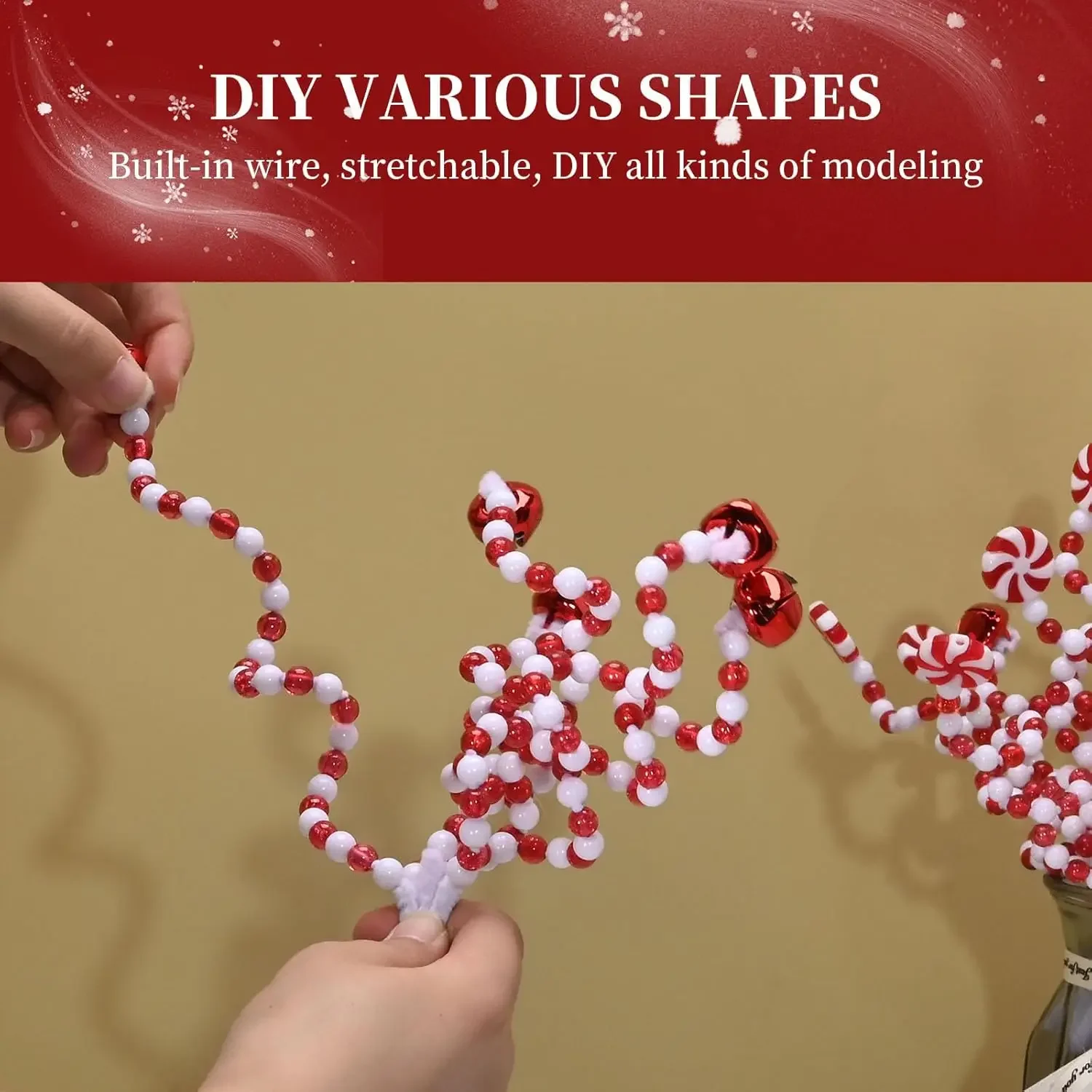 Christmas Tree Decoration Red/White Candy Bells Beads Curly Pick Branch Xmas Ornaments Garland Vase Decor Home Office Party Gift Christmas Decorations