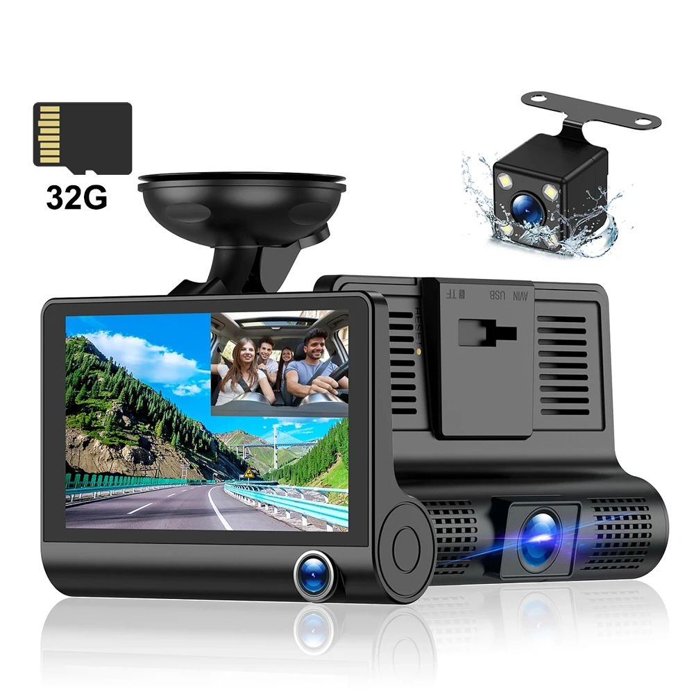 3 Channel Car DVR HD 1080P 3 Lens Inside Vehicle Dash CamThree Way Camera DVRs Recorder Video