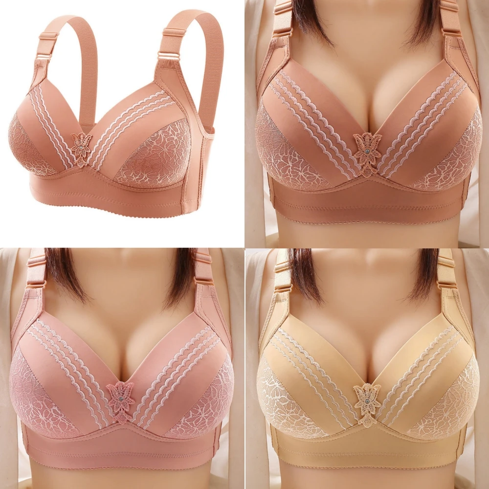 

Women Padded Lace Bras Wirefree Breathable Bra Shaping High Support Underwears Full Coverage Soft Comfy Easy Close Underwear