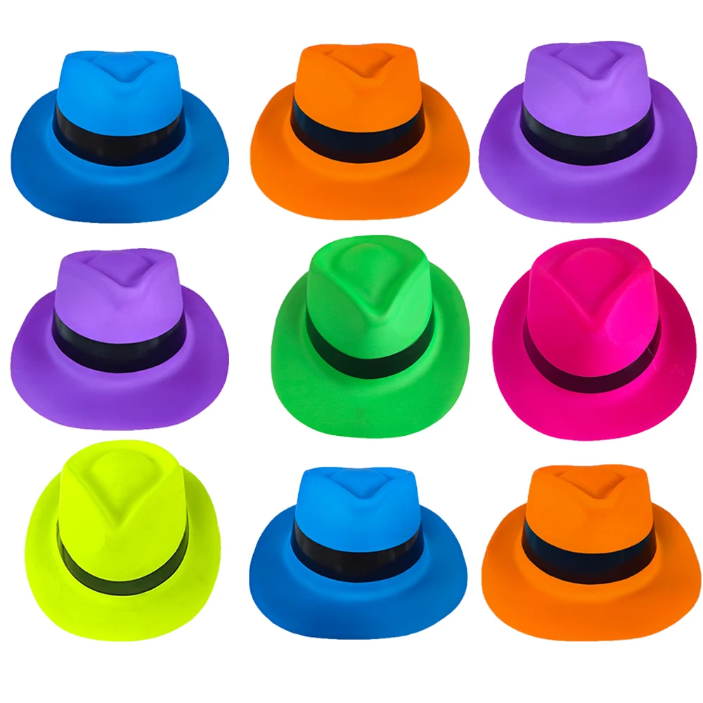 Neon Party Supplies Yellow Pink Blue Orange Green Plastic Hats 80s 90s Disco Birthday Gangster Party Music Dance Party Props