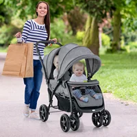 Poussette double pliante, poussette double avec dossier et capuche réglables, buggy de voyage avec fonction inclinable 2