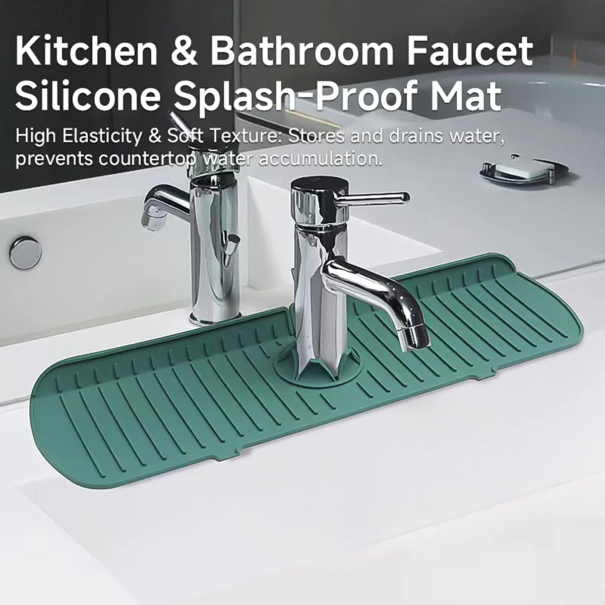 Vanity Kitchen Bathroom Faucet Splash Mat Silicone Drainage Mat Splash and Mildew Resistant, Easy to Clean