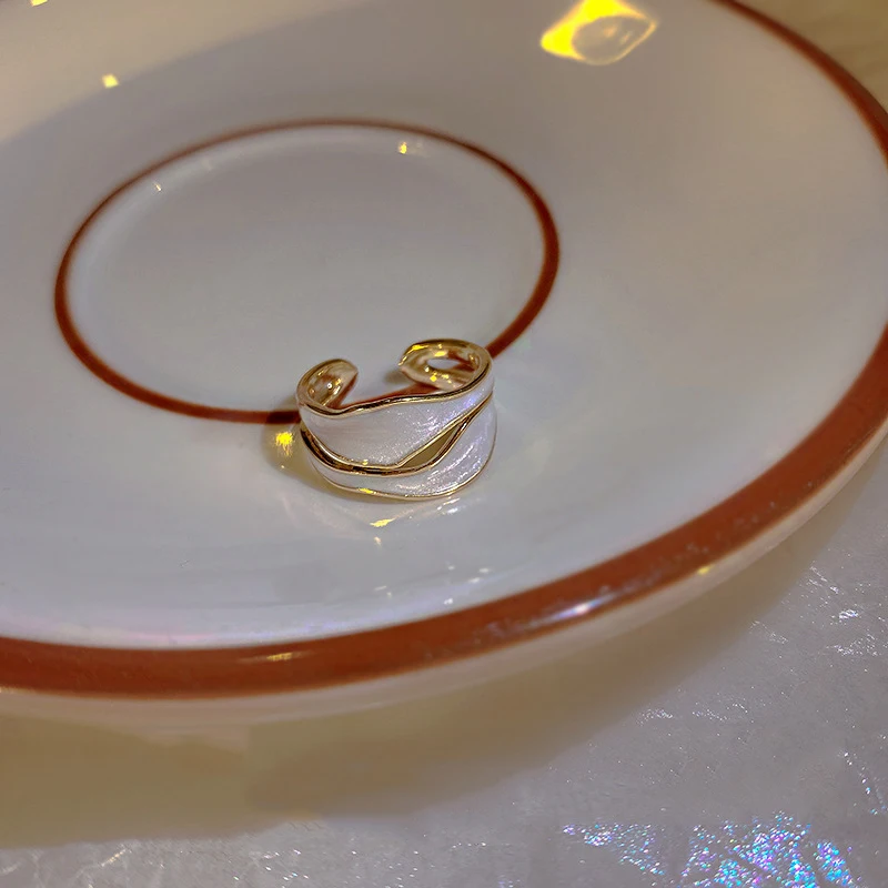 Elegant Double Layer Enamel Ring For Women Adjustable White Ring_voghion.com
