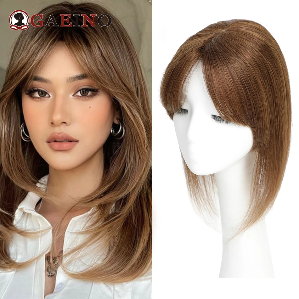 

Straight Human Hair Toppers With 3 Clips Hair Extensions Natural Remy Hairpieces Topper For Women With Bangs 150% Density