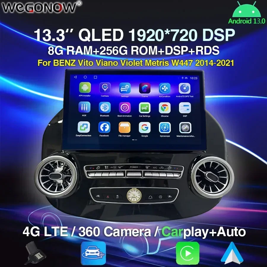 

Carplay 13.3" QLED Android 13.0 8G+256G 8Core Car DVD Player GPS WIFI BT Radio For BENZ Vito Viano Violet Metris W447 2014-2021