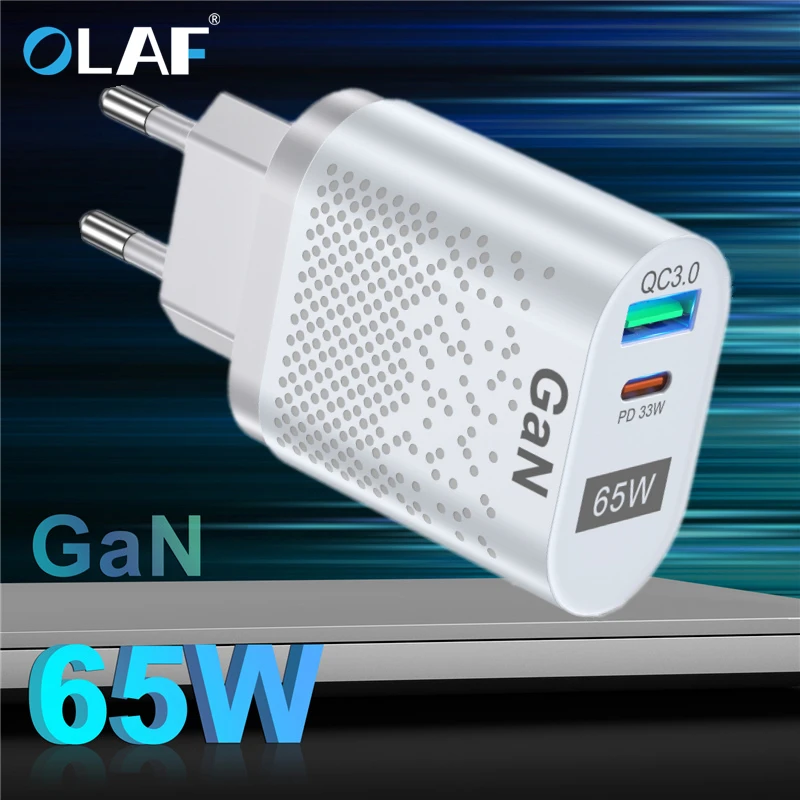 Olaf 65 Вт Gan Зарядное устройство USB Type C PD зарядное быстрое для iphone 12 13 Pro Samsung S21 Xiaomi QC 3