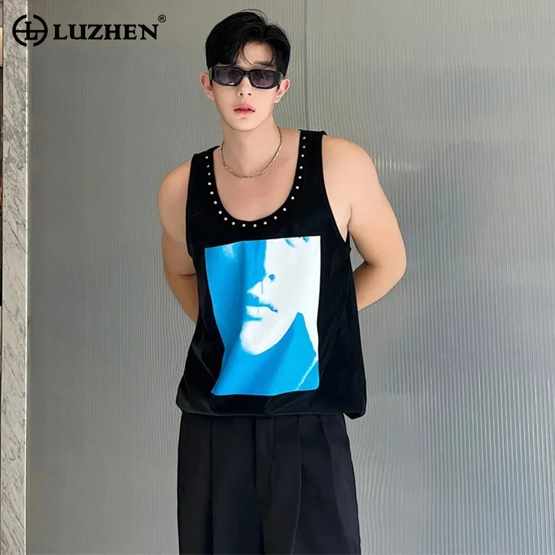 

Летняя модная уличная Свободная Повседневная безрукавка LUZHEN 2024, мужские корейские модные майки с принтом, одежда, бесплатная доставка LZ2644