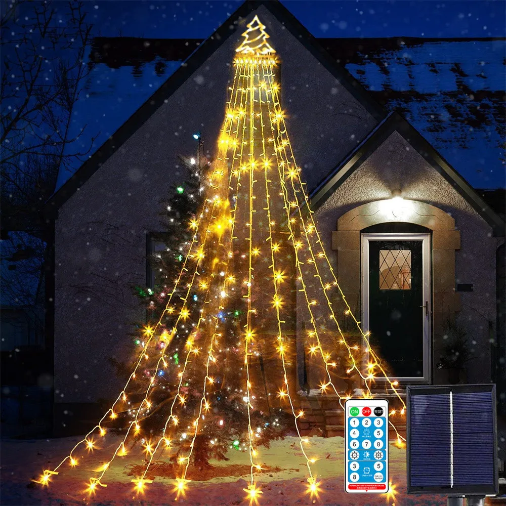 

Solar LED Star Waterfall Light White Warm White Colorful 350 LEDs Falling Star LED String Lights for Christmas Tree