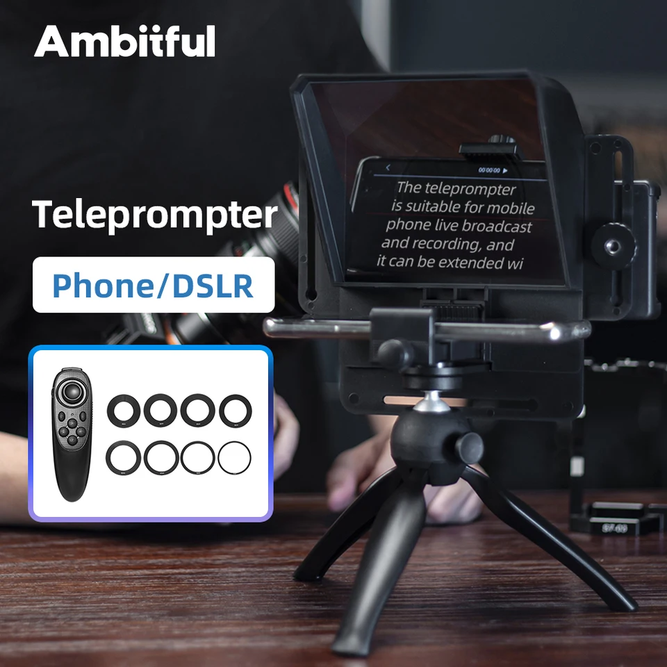 Ambitful T1 Mini Teleprompter Phone and DSLR Recording Portable Inscriber Mobile Teleprompter Artifact Video With Remote Control phone teleprompter