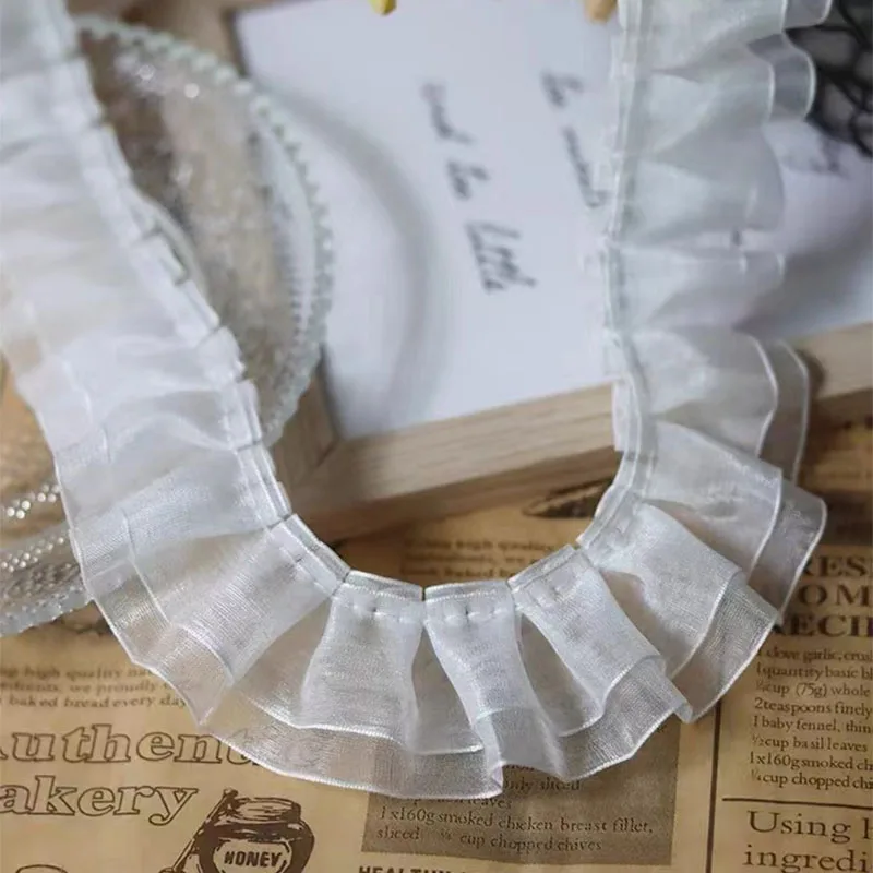4CM Wide Transparent Organza Lace Accessories Clothing Collar Button Cuffs Clothes Decoration Double Layer Lotus Leaf Material
