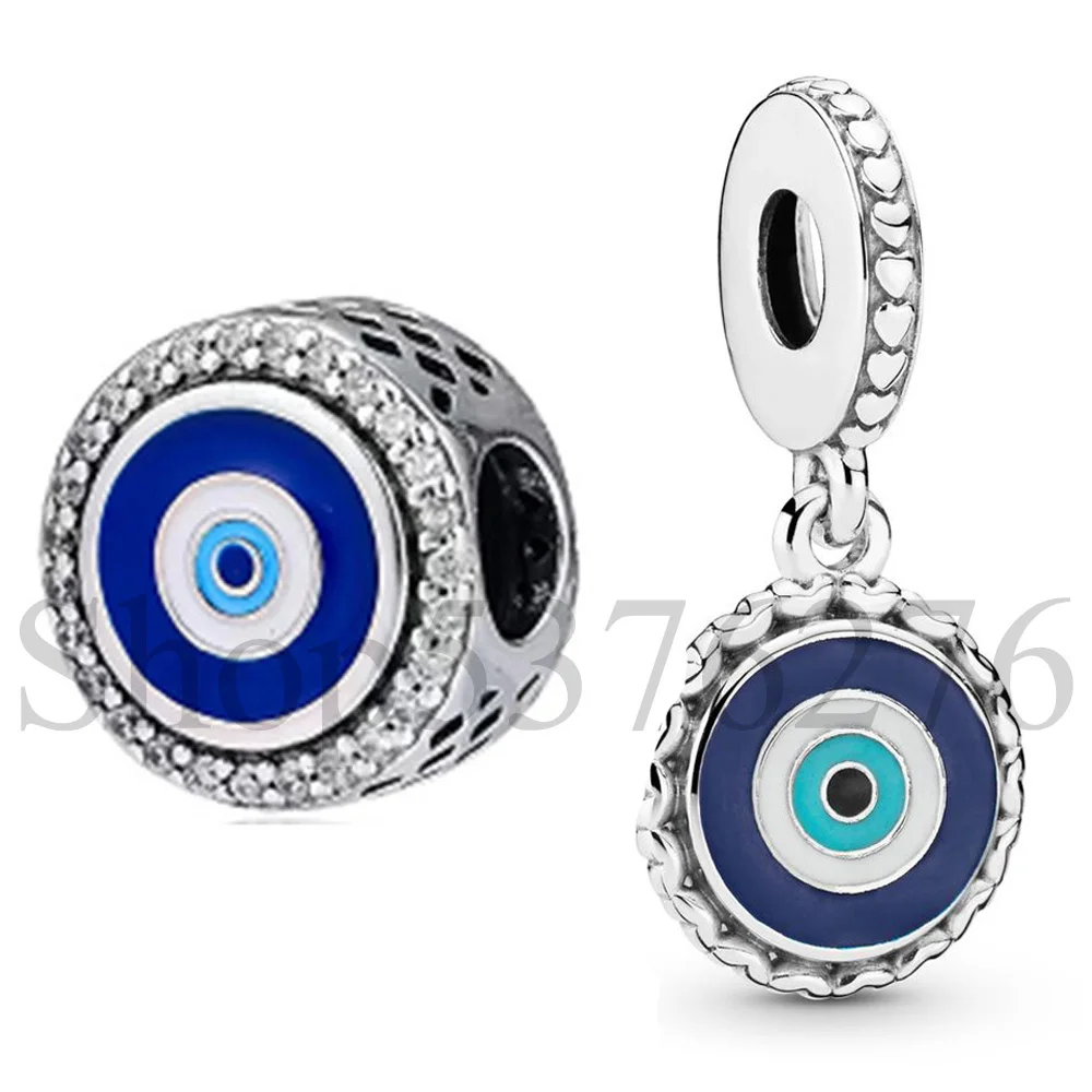 

Подлинные блестящие синие подвески от сглаза подходят для женских браслетов Pandora, подарочные украшения «сделай сам»