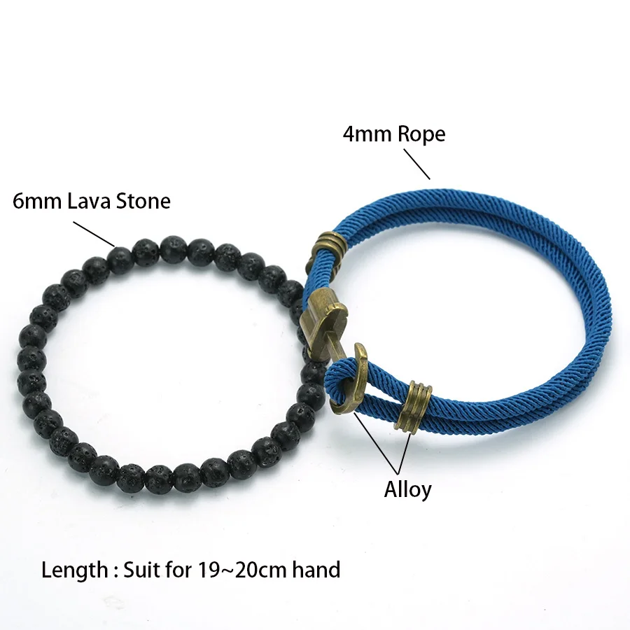 Men Anchor Bracelet Lava Stone Beaded 6 Colors
