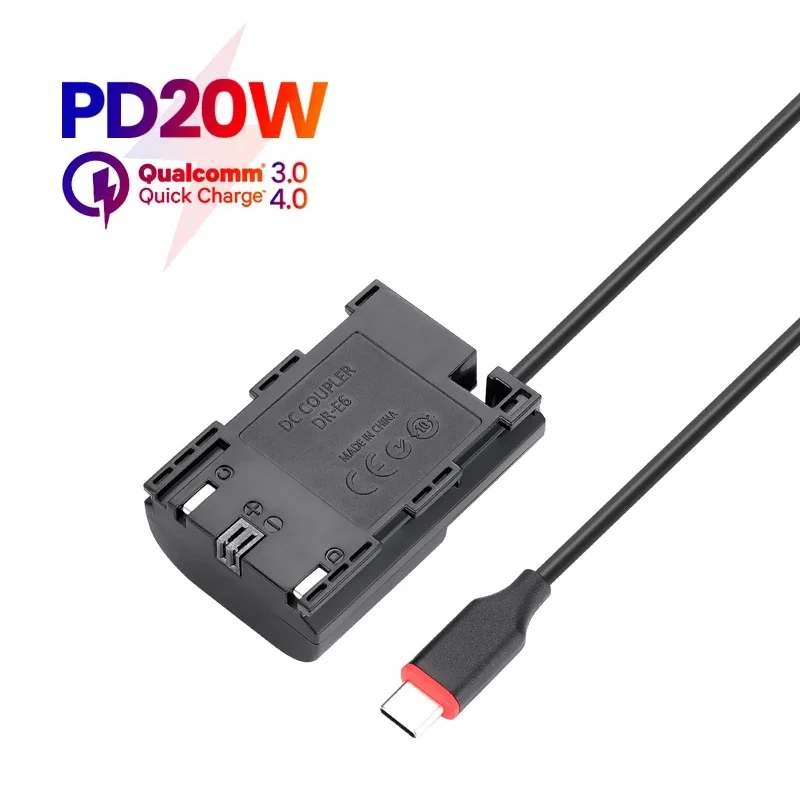 Ack-E6N Tipo Usb C A Lp-E6N Adattatore Cc Per Batteria Fittizia Per Caricatore Per Fotocamera Canon Eos Ra R6 R5 R 90D 80D 70D 60D Xc10 Xc15 R5C