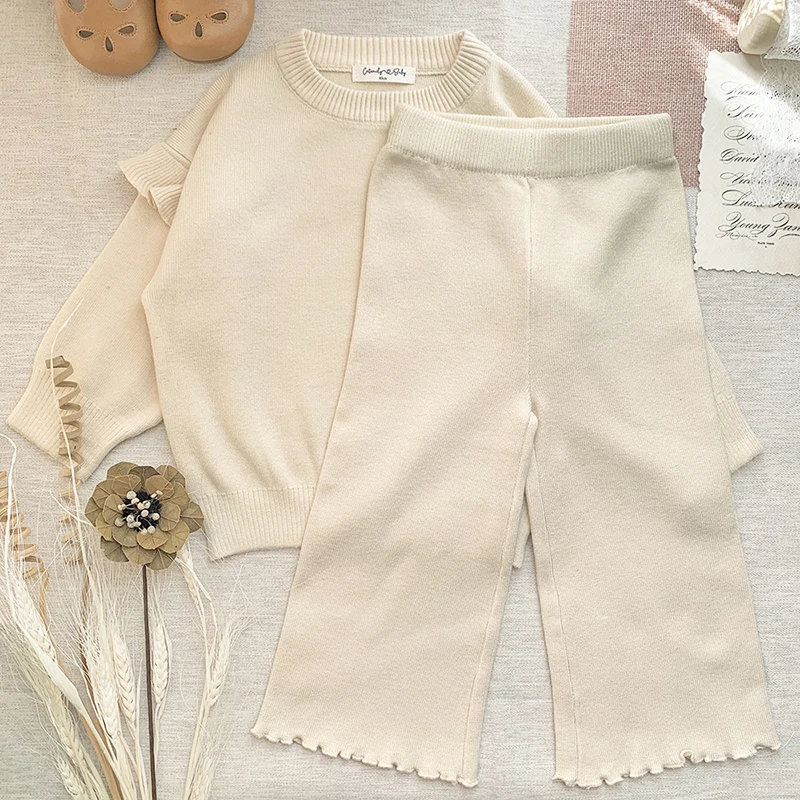 Infant Girls Knitting Clothing Suit Winter Kids Newborn Clothes Knitting Pullover + Pants 2pcs Set Baby Clothes Sweater Suits