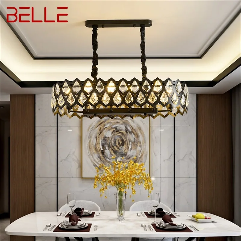 

BELLE Black Chandelier Rectangle Fixtures Modern Creative Branch Crystal Pendant Lamp Light Home LED for Decoration
