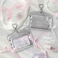 Ballet Style Silver Leather Picture Frames Lovely Kpop Photocard Holder with Pink Ribbon Picture Frame Balletcore for Gir 1