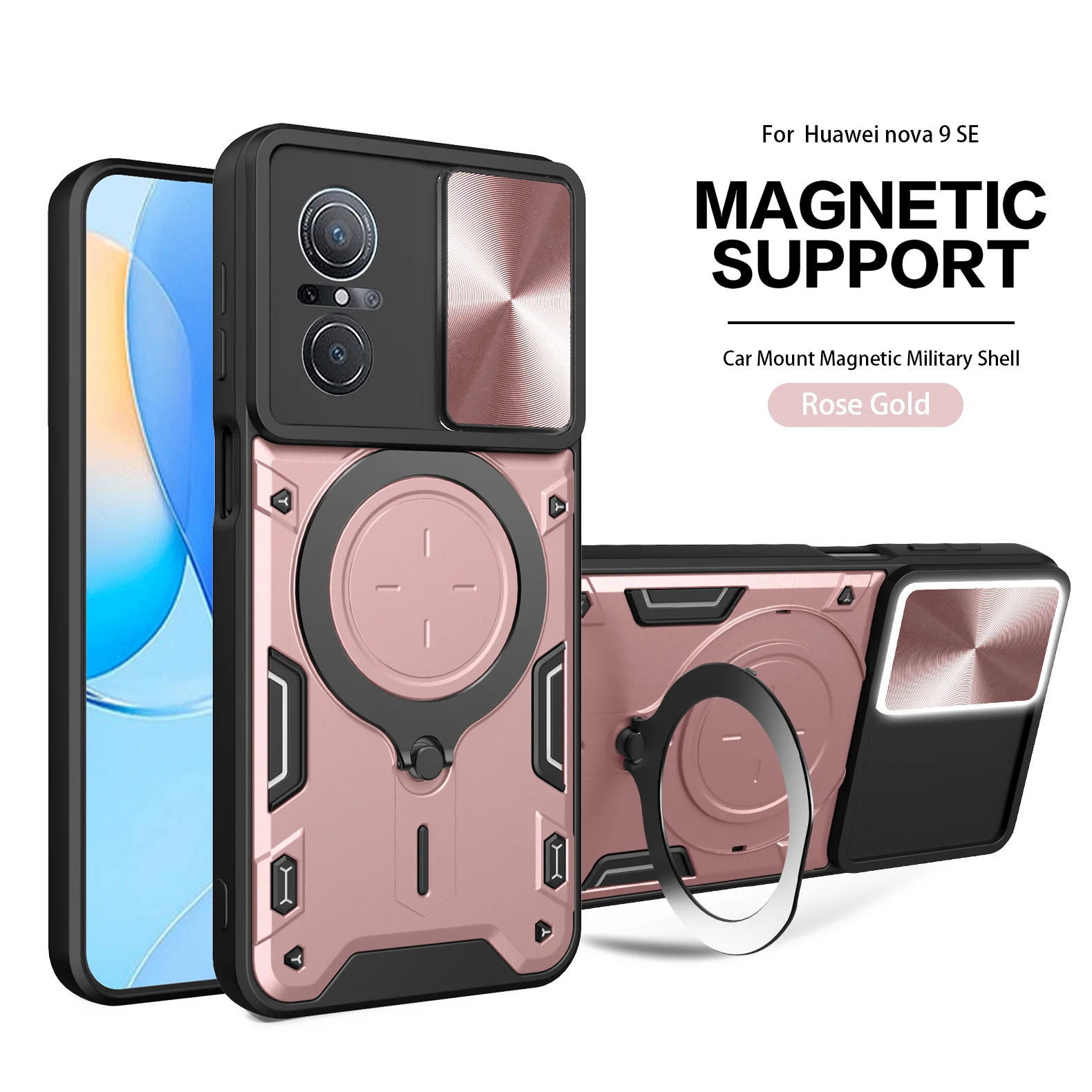 Heavy Duty Rugged Armor Phone Case with Magnetic Bracket and Slide Camera Protection Cover