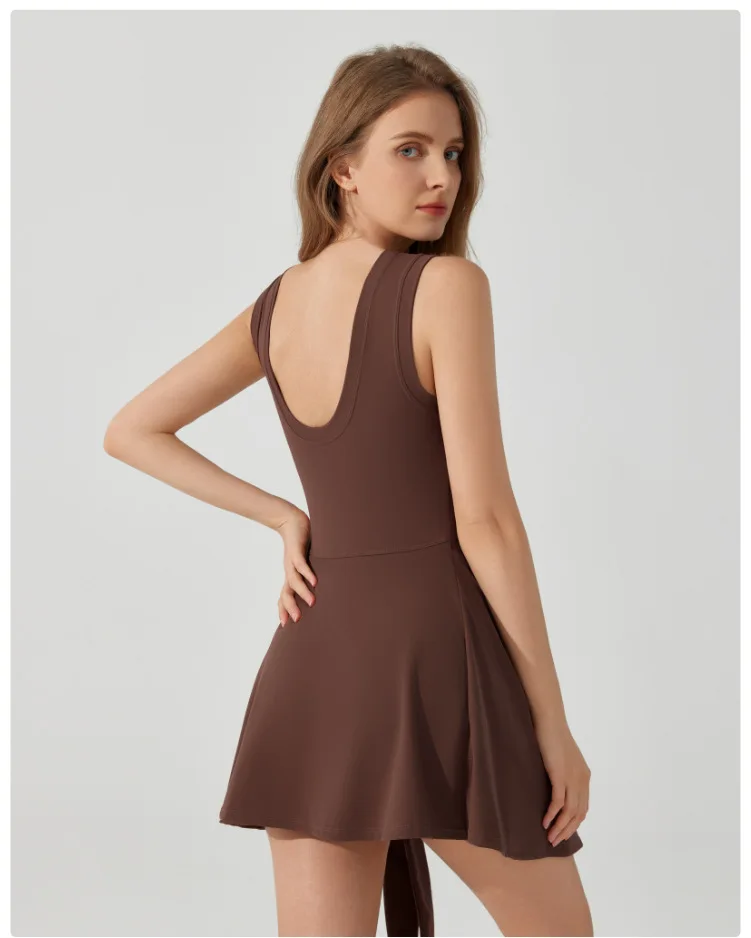 Yoga Bodysuit Tennis Skirt Sports Jumpsuit Shorts Tight Fitting Fitness Bodysuit Cross Tie Straps Dance