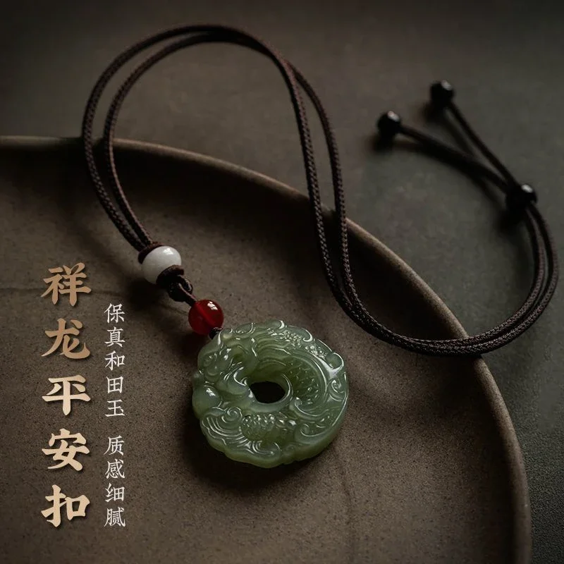 

UMQ Original Xianglong Hetian Jade Safety Buckle Pendant National Style Zodiac Dragon Birth Year Jade Pendant for Men and Women