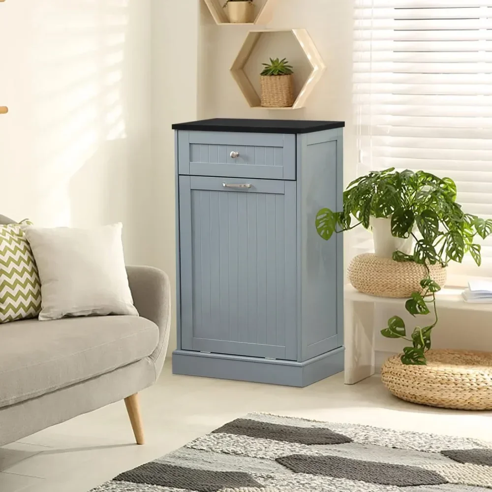 Kitchen Tilt Out Trash Cabinet Upgrade Wooden Free Standing Trash Cabinet with Hideaway Drawer 10 Gallon Cabinet Kitchen
