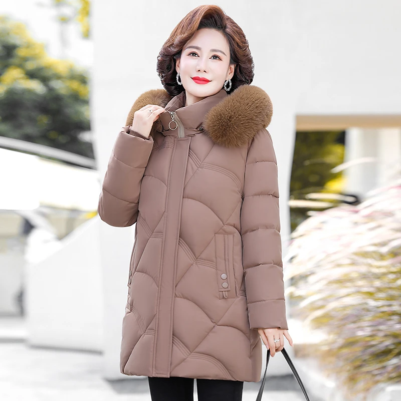 

Winter Women Parka Fur Thick Jacket Velvet Lamb Outwear Ladies Hooded Fur Collar Coat Mama Overcoat
