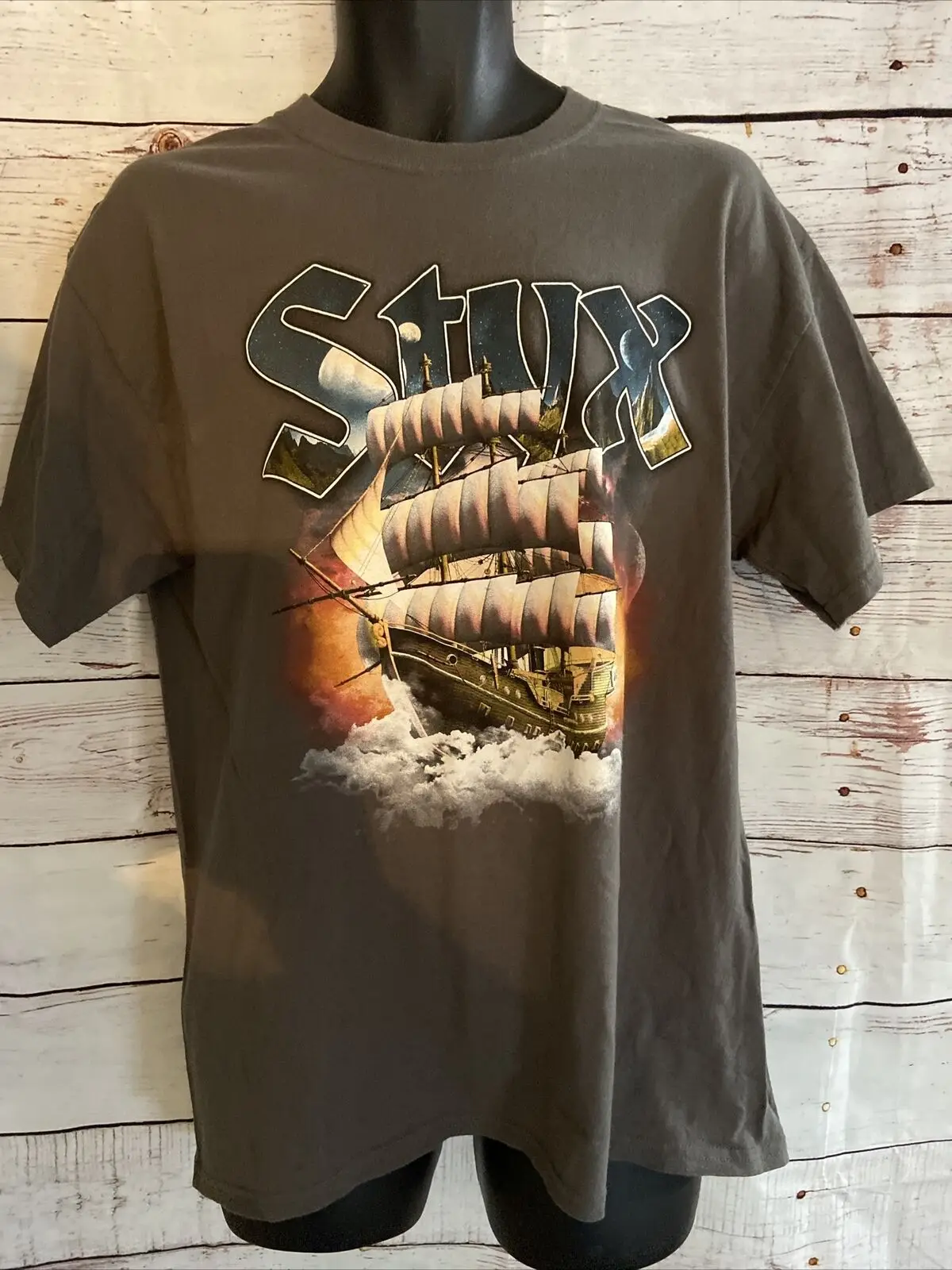 Styx Come Sail Away 2013 T-Shirt Da Concerto Rock Tour Nordamericano Lg, A Due Lati