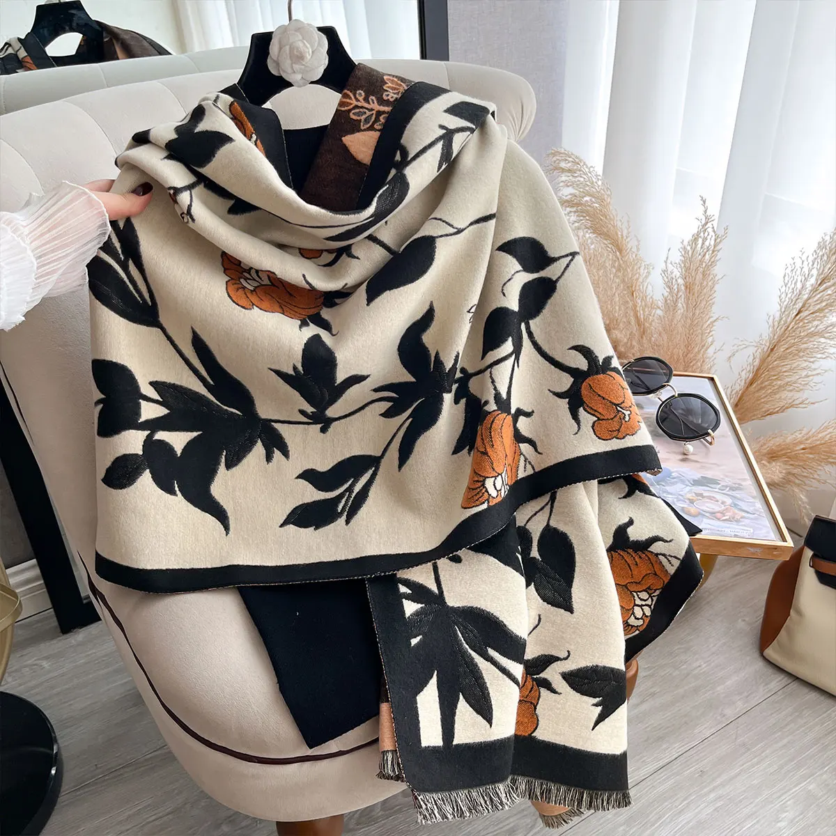 NEW Brand Women Two-Sided Scarf Imitation Cashmere Soft Warm Pashmina Shawl Winter Outdoor Coldproof Windproof Blanket Scarf