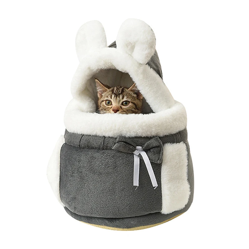 Pet Backpack Carrier with Pocket Plush Dog Front Backpack Warm Cat Front Carrier with Hooded for Outdoor