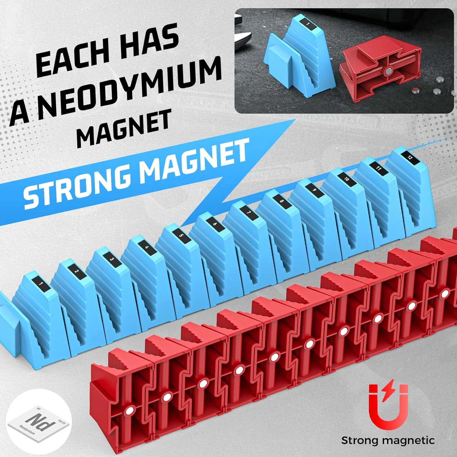 12PCS Magnetic Modular Wrench Organizers for Tool Drawers - Customizable Magnet Tool Storage Holder for Tool Box Organization