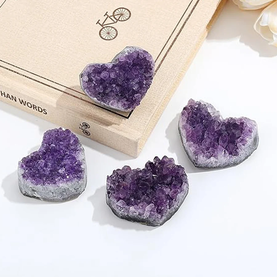 1pcs Natural Healing Crystal amethyst Heart Shape Raw Stone Energy Balancing Reiki Office Room ornaments Gifts