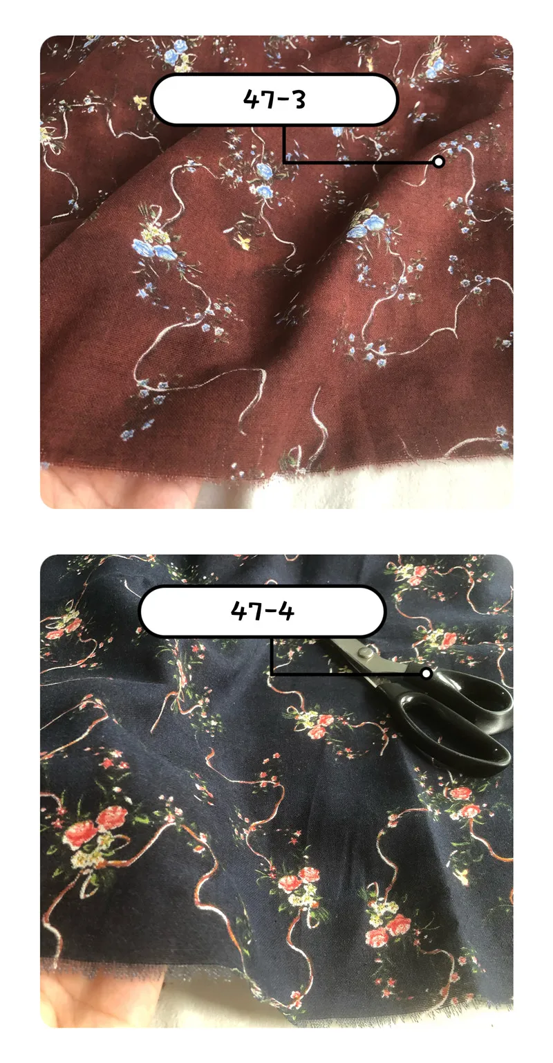 Description Picture 5 of itemBlue Black Cotton Linen Printed Fabric Floral Pattern Per Meter for Dress Clothing Decoration Diy Sewing Cloth Patchwork Fabrics