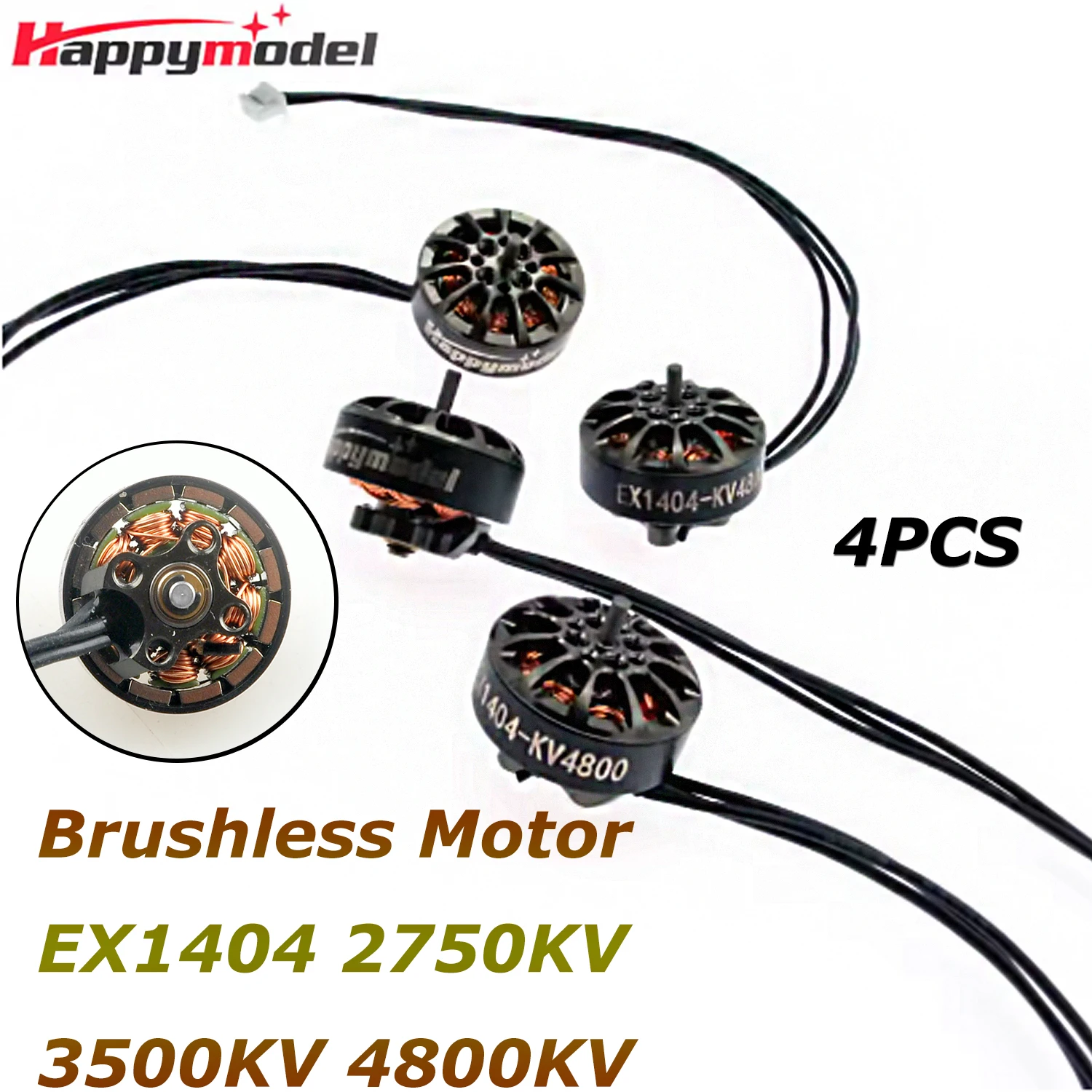 4PCS HappyModel EX1404 1404 2750KV 3500KV 4800KV 3-4S FPV Brushless Motor for FPV Racing Crux35 Micro Long Range LR4 Drone Parts