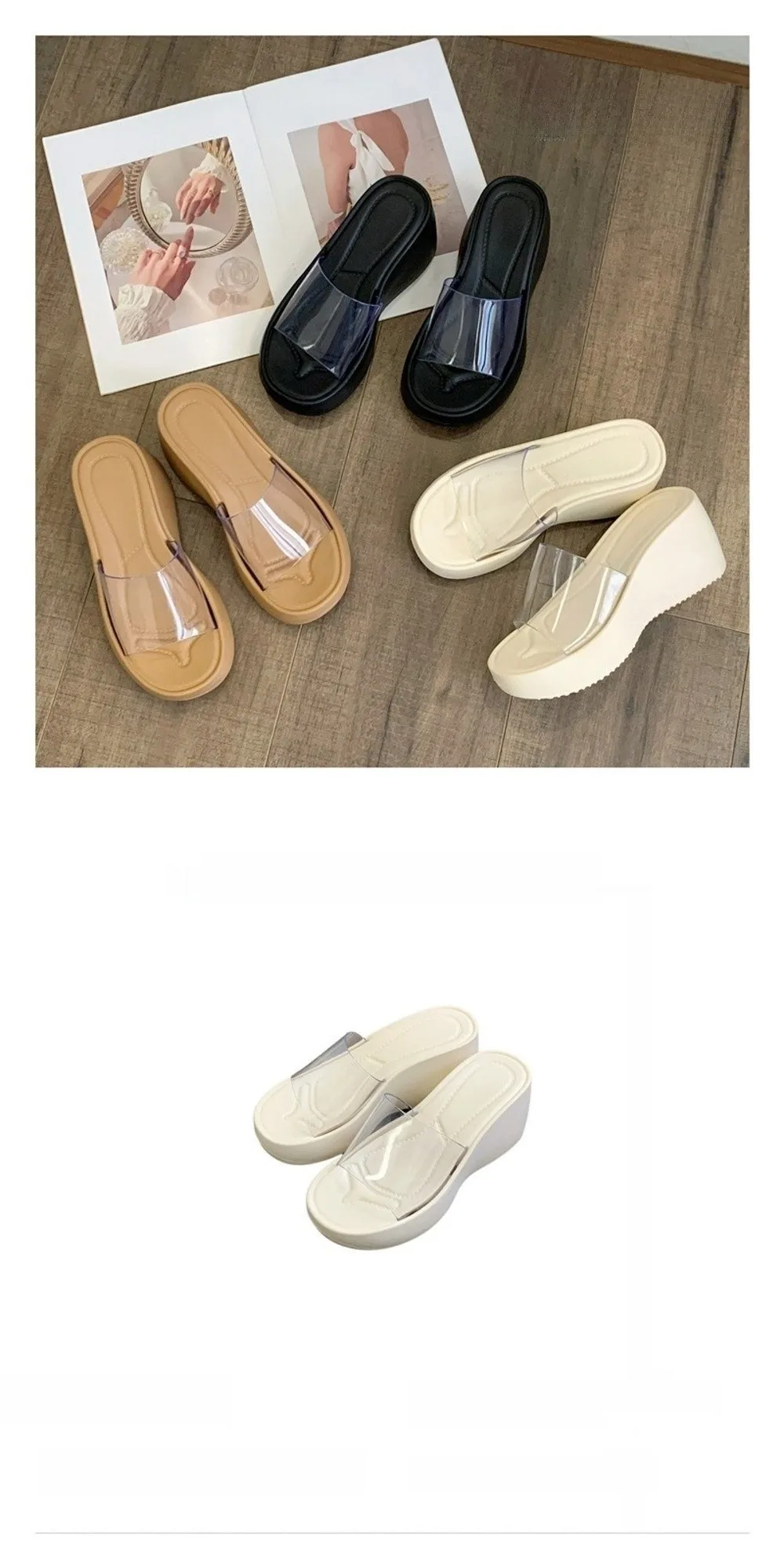 Höhenverstellbare Plattform-Pantoffeln Transparente Rutschfeste Sommer-Strandsandalen Weiche Sohle Leichte Damen-Hausschuhe – Detail 2