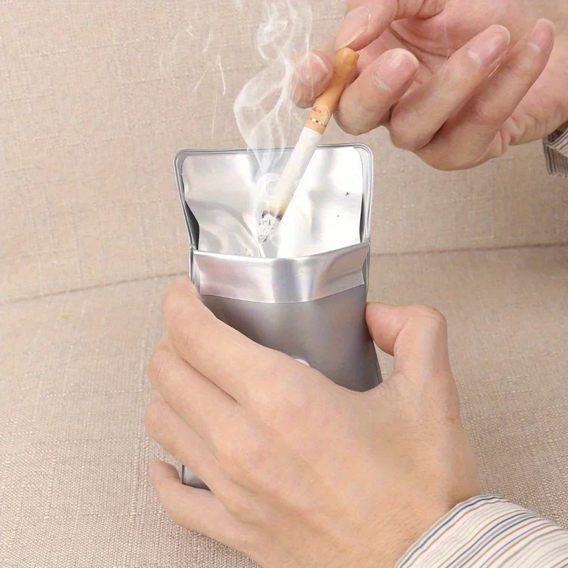 1pc Portable Fireproof Odorless Ashtray - Compact Square Cigarette Ash Pouch with Secure Lid, for Travel, Camping, Outdoor Use