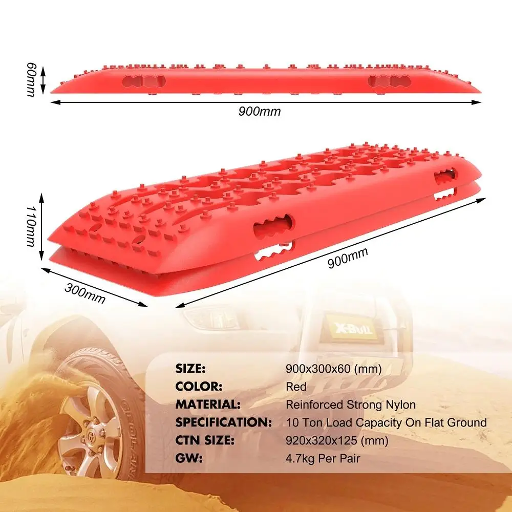 X-BULL Recovery Tracks Gen 2.0 10T Sand Mud Snow 2 Pairs Offroad 4WD for X4 2PC 91CM Red