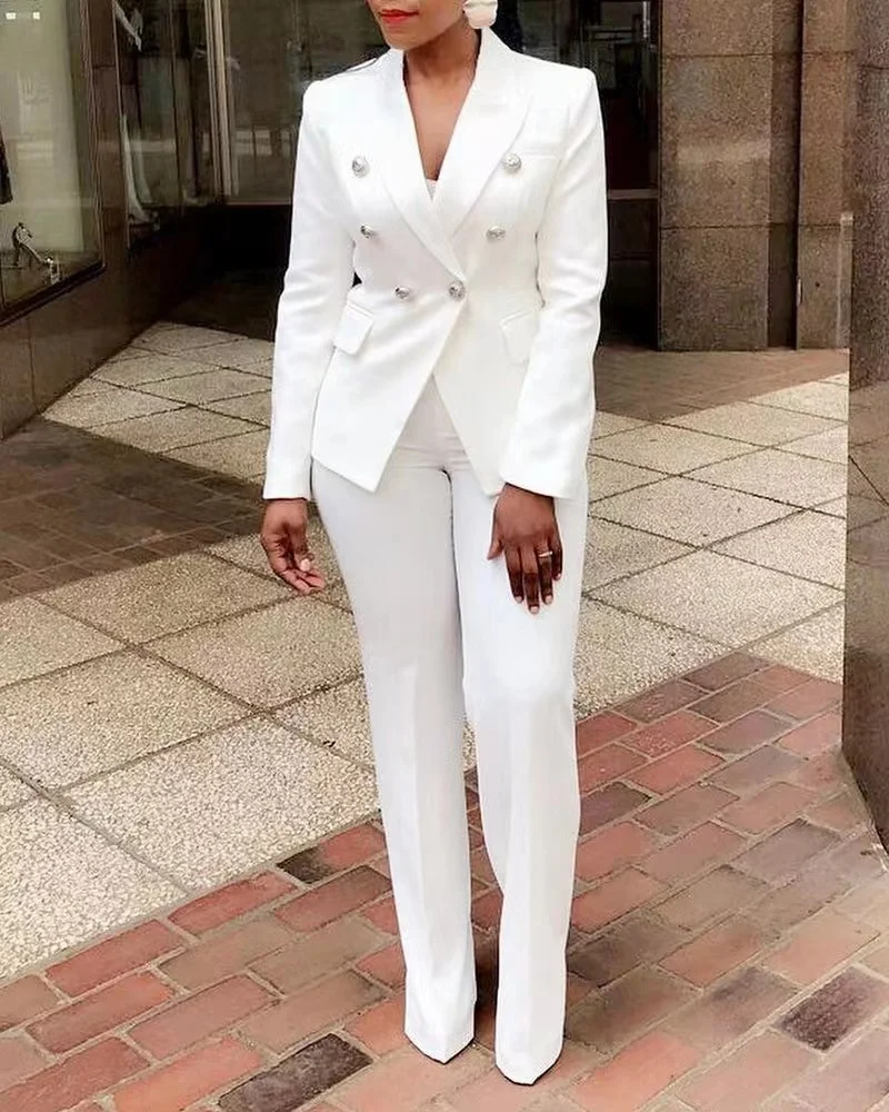 Women 2 Piece Set Double-Breasted Blazer and Floor-Length Flared Pants Suit 2023 Fashion OL Business Sets 4 sets speakers stand feet foot pad loudspeaker box spikes cone floor foot nail