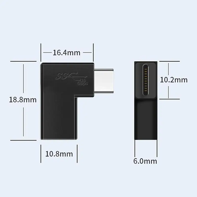 90 도 직각 USB 유형 C 남성-여성 USB-C 변환기 어댑터, 스마트 폰 노트북 10GBbps 속도 고속 충전