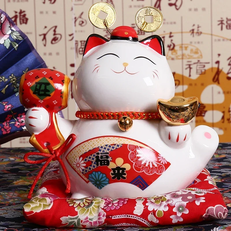 

6-дюймовый Керамический Манеки Neko, украшение, кошка на удачу, копилка, копилка, фигурка фэн-шуй, фигурка для домашнего декора