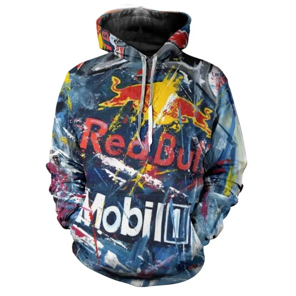 2025 New Red Bull Hoodie Fashion Red Bull 3D Printed Men's Pullover Outdoor Sportswear Racing Hoodie Red Bull Clothing