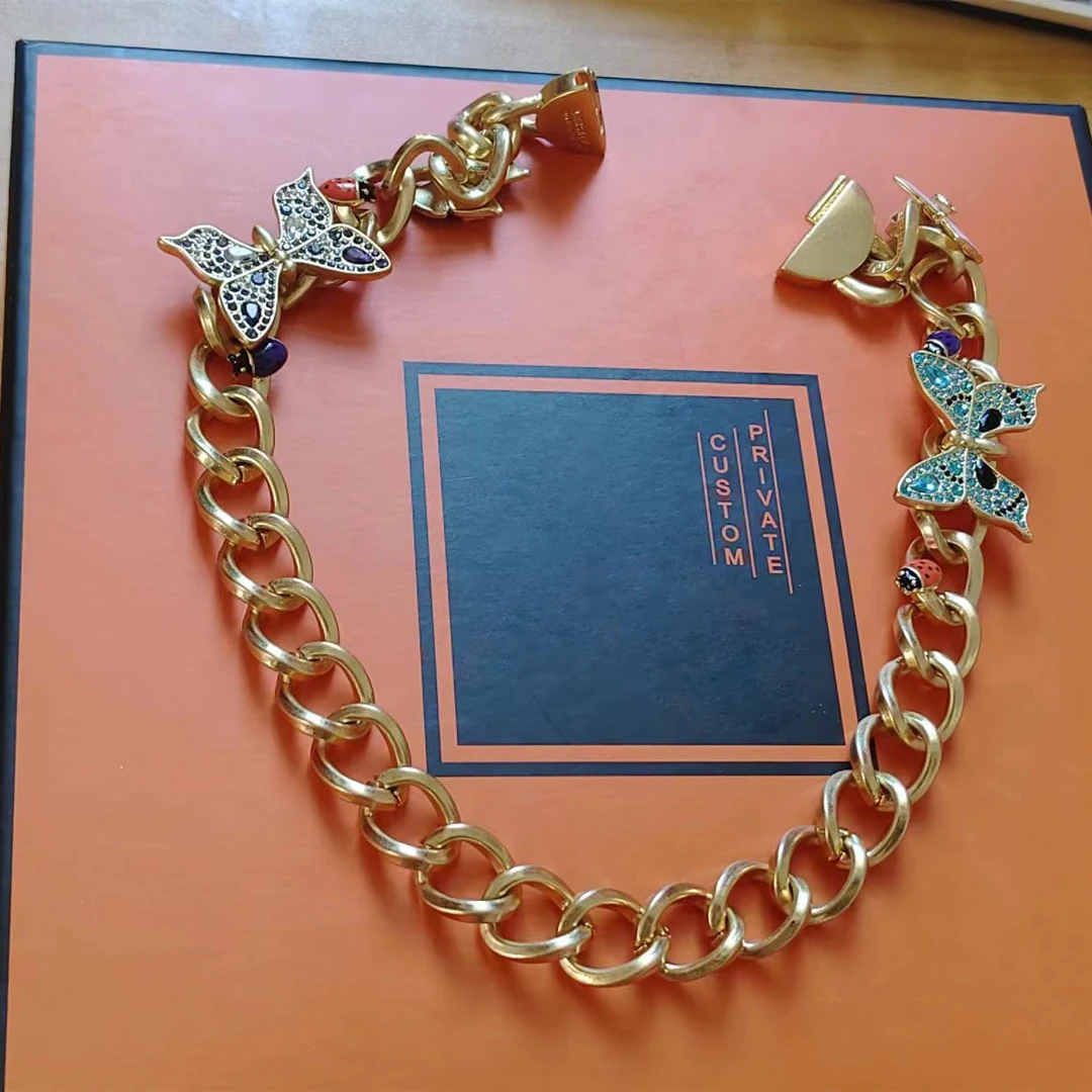 

Эмалированная Асимметричная Бабочка Божья коровка металлический ювелирный браслет для женщин роскошное ожерелье