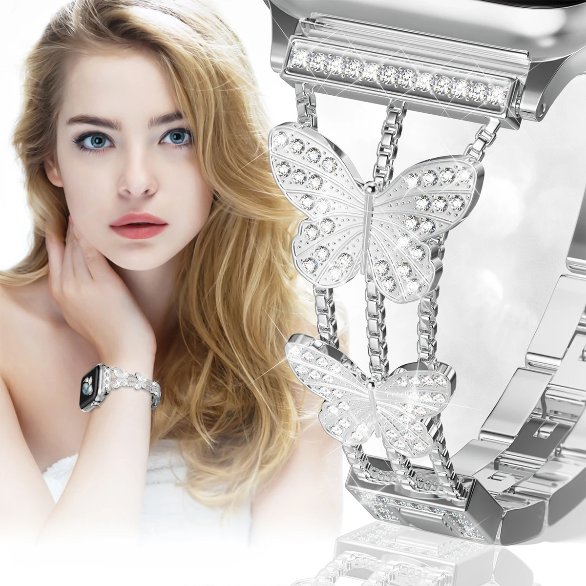 Butterfly Diamond Bling Metal Bracelet Strap