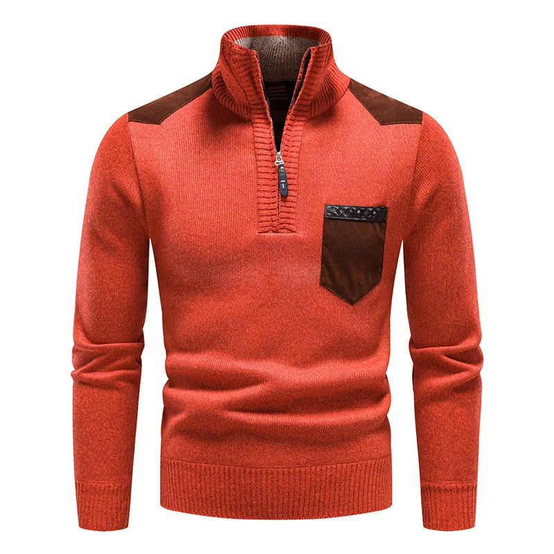 Autumn Sweater Male Shark Clothing Cotton Wool Jumpers Pullover Coats Jacquard Christmas Knitted Half Turtleneck zip