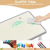 Ensemble table et 6 chaises pour enfants : hauteur réglable, plateau anti-graffiti avec pieds antidérapants et boîte de rangement, idéal pour la maternelle, la salle de jeux ou la maison, mobilier d'activités éducatives robuste pour les enfants de 2 à 10 ans, ensemble de 7 pièces, gris 6