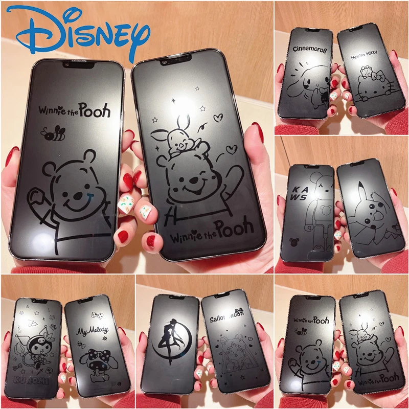 Anime Disney Winnie The Pooh New Invisible Anti-peep Tempered Glass Film For iPhone 13 12 Pro Max X XR XS 11 Full Screen | Мобильные