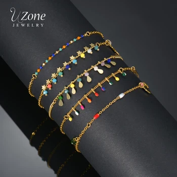 UZone 여성용 멀티 스타일 발찌 체인, 스테인레스 스틸, 조정 가능한 매력, 골드 컬러, 발목 다리, 발 체인, 쥬얼리 선물