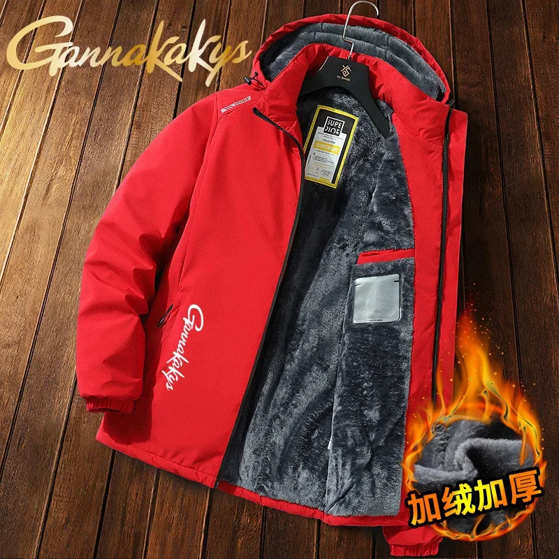 Men's Winter Fishing Waterproof Windproof Warm Hooded Jacket Outdoor Sports Workwear