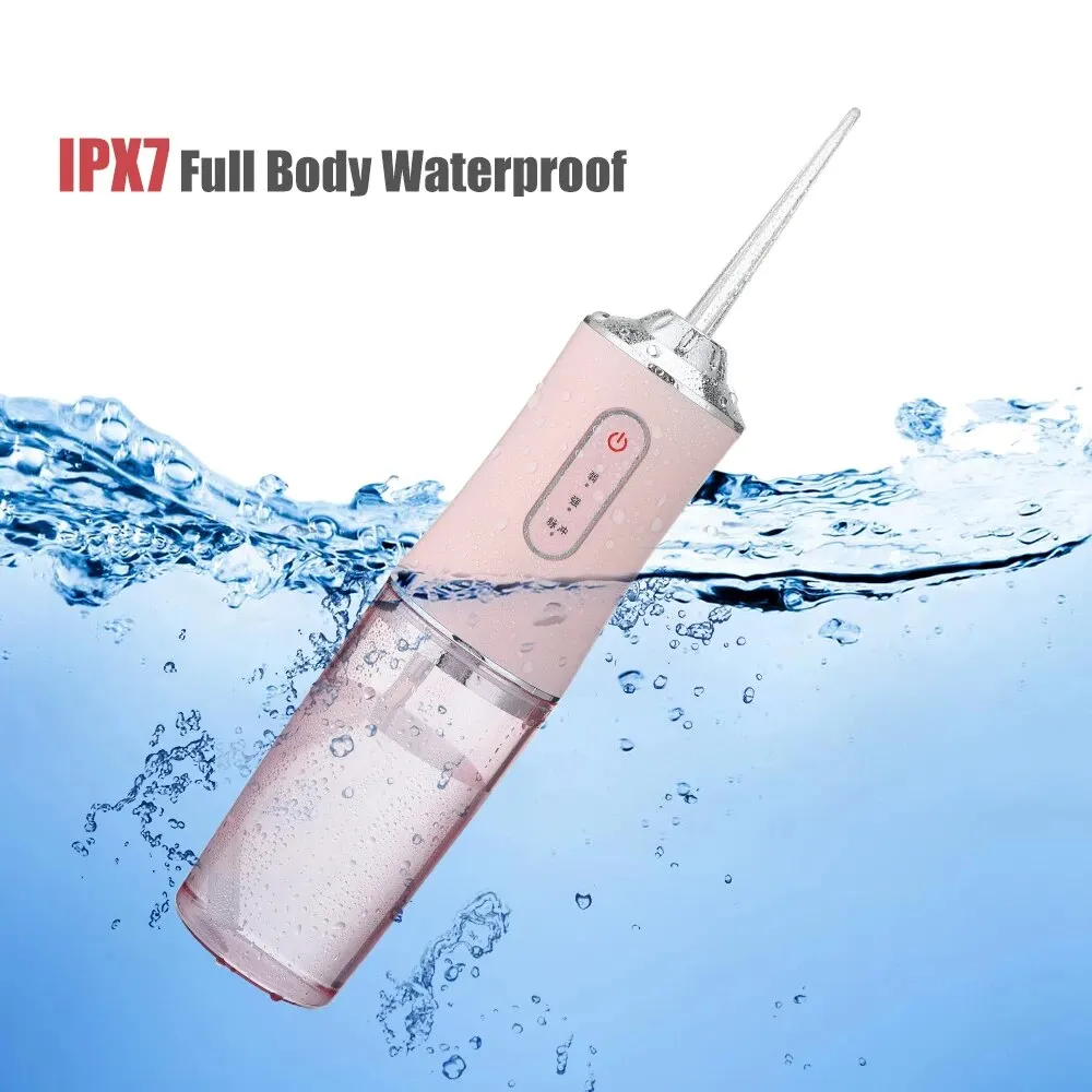 Oral Irrigator Portable Dental Water Flosser USB Rechargeable 4 Jet Tip 220ml 3 Modes IPX7 1400rpm