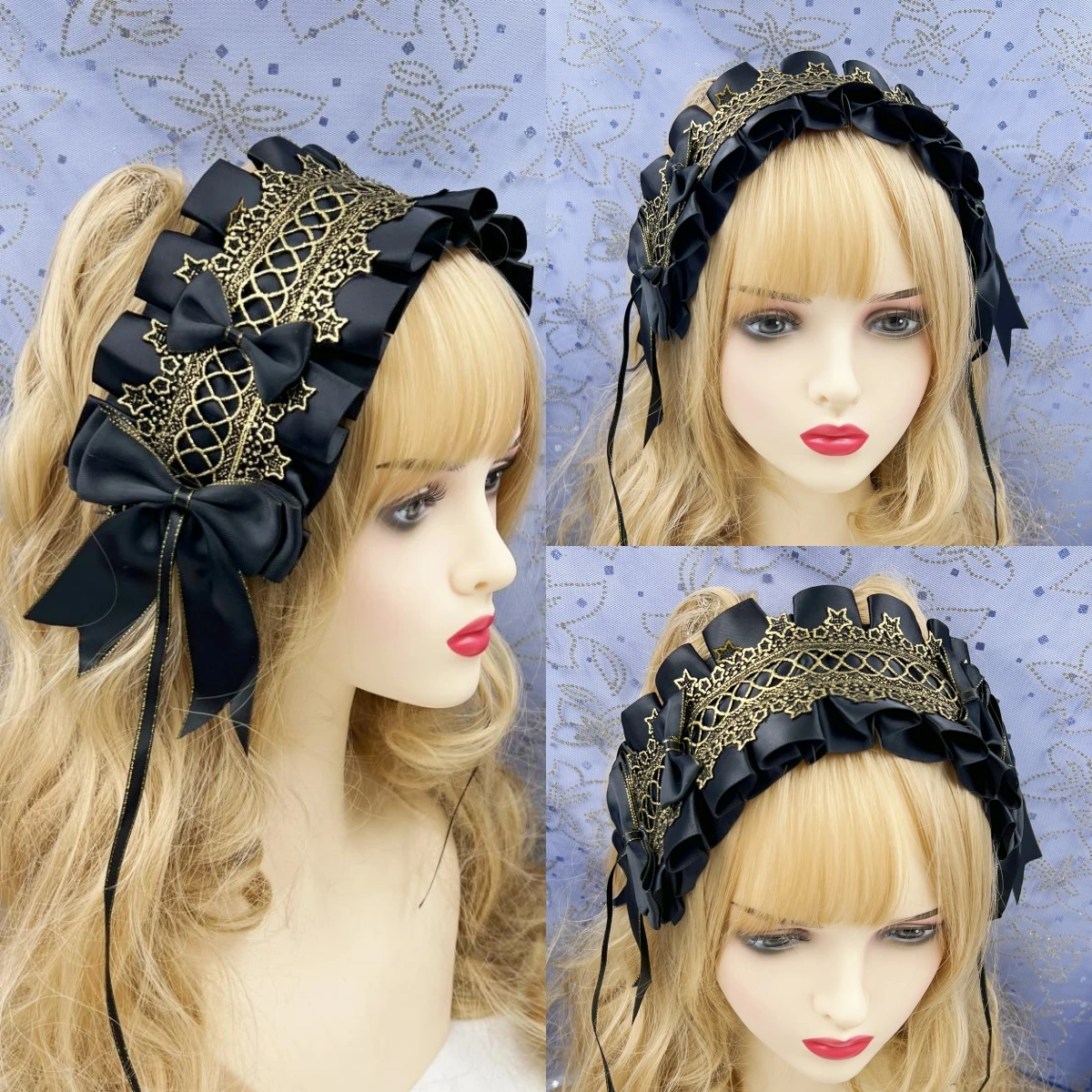 

Women Gothic Golden Lolita Wide Lace Headdress Maid Lace Handmade Versatile Hair Accessories Cosplay Headbands Sweet Hairpin